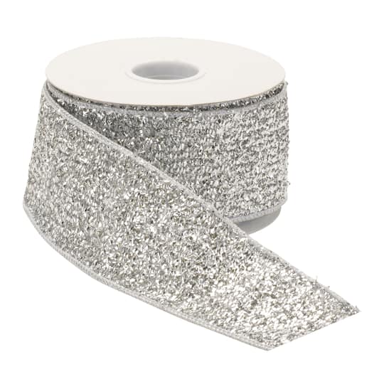 Melrose 2.5" x 10yd. Silver Glitter Wired Ribbon